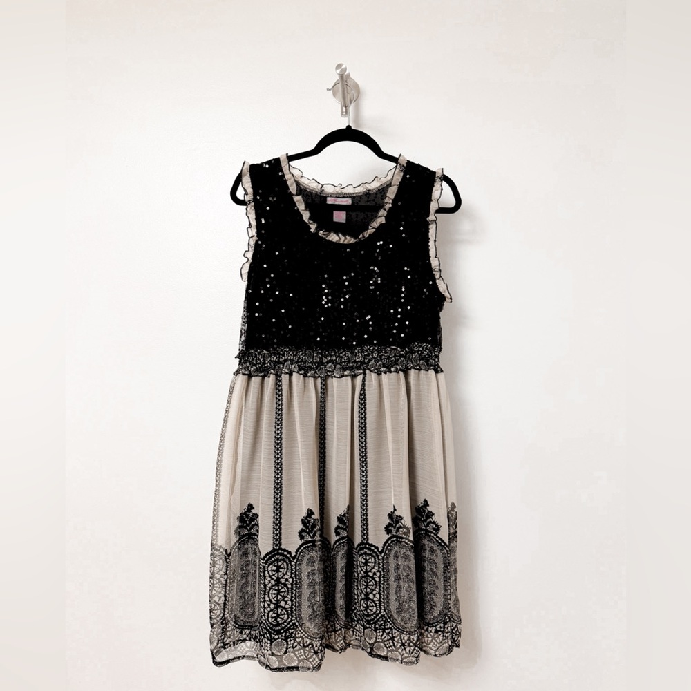 Ultra Pink Sleeveless Sequin Holiday Party Black and‎ Cream Formal Mini Dress XL
